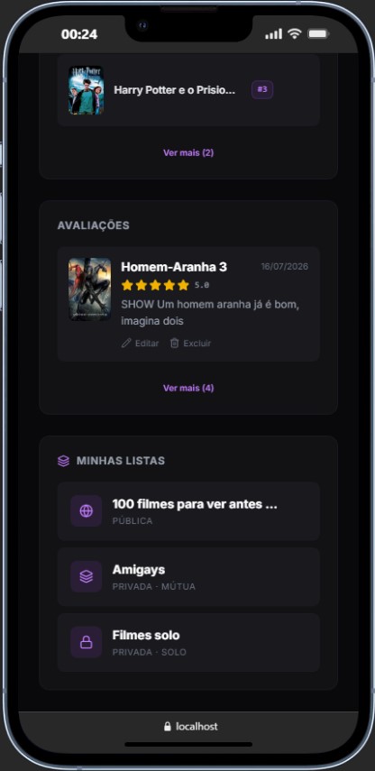Tela com avaliações e minhas listas